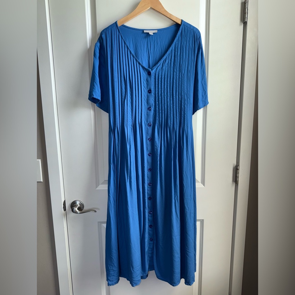 Woman Within Vibrant Blue Maxi Dress Pleats Size 32W EUC